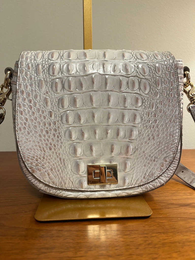 Euc Brahmin Melbourne Sonny Light Grey -White Croc Embossed Leather